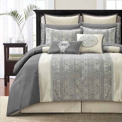 【並行輸入品】 LANCO MODERN LIFESTYLE Comforter Set， Queen Size， Grey Beige， Tr_1