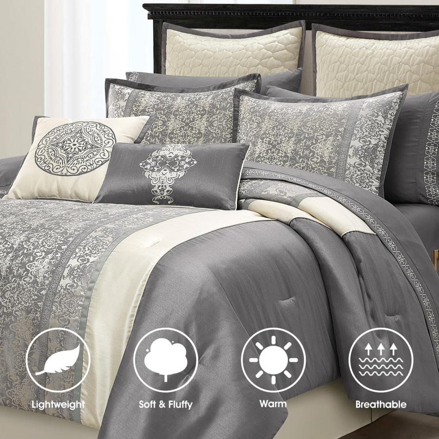 【並行輸入品】 LANCO MODERN LIFESTYLE Comforter Set， Queen Size， Grey Beige， Tr_3