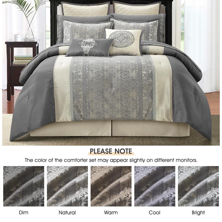 【並行輸入品】 LANCO MODERN LIFESTYLE Comforter Set， Queen Size， Grey Beige， Tr_6