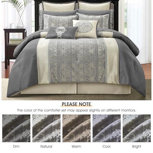 【並行輸入品】 LANCO MODERN LIFESTYLE Comforter Set， Queen Size， Grey Beige， Tr_7