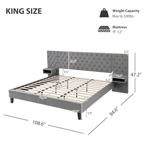 【並行輸入品】 SOFTSEA Upholstered Platform Bed with Wide Tufted Headboard， Kin_4