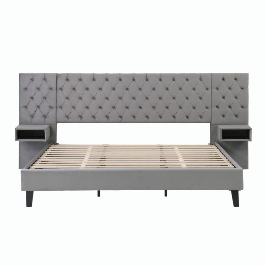 【並行輸入品】 SOFTSEA Upholstered Platform Bed with Wide Tufted Headboard， Kin_6
