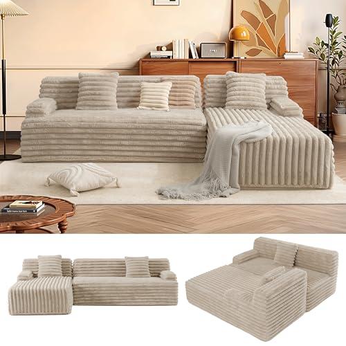 【並行輸入品】 110'' Cloud Sectional Boneless Couch， Corduroy Deep Seat Convert_1