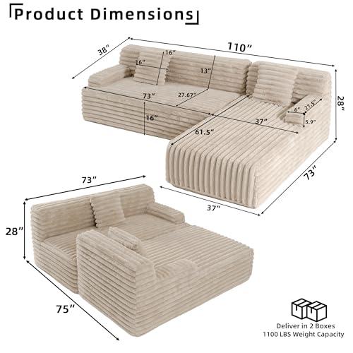 【並行輸入品】 110'' Cloud Sectional Boneless Couch， Corduroy Deep Seat Convert_4