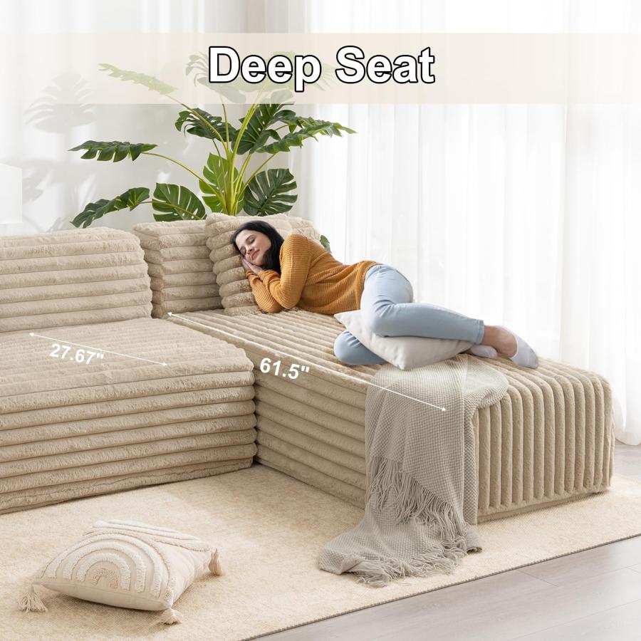 【並行輸入品】 110'' Cloud Sectional Boneless Couch， Corduroy Deep Seat Convert_6