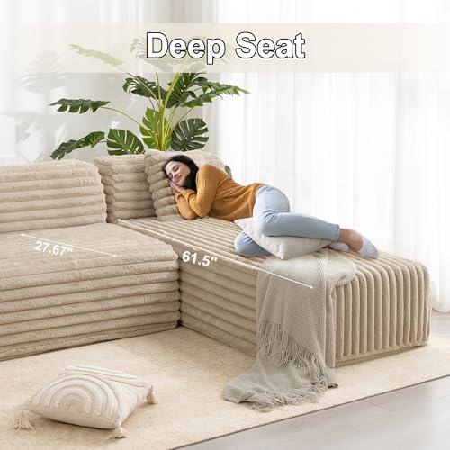 【並行輸入品】 110'' Cloud Sectional Boneless Couch， Corduroy Deep Seat Convert_7
