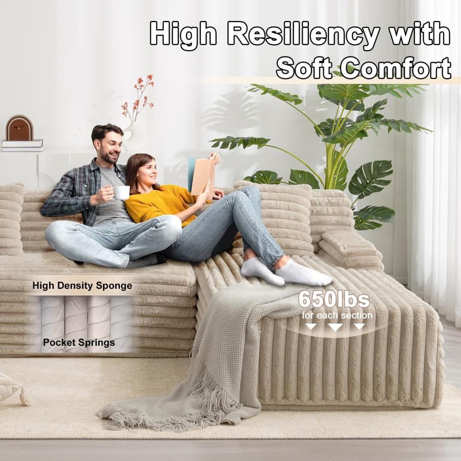 【並行輸入品】 110'' Cloud Sectional Boneless Couch， Corduroy Deep Seat Convert_9