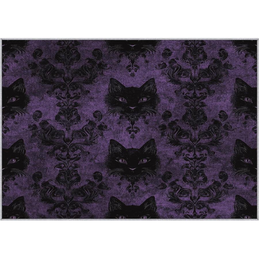 【並行輸入品】 Gothic Black Cat Area Rug 3x4 ft Witchy Lavender Floral Bedroo