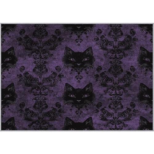 【並行輸入品】 Gothic Black Cat Area Rug 3x4 ft Witchy Lavender Floral Bedroo
