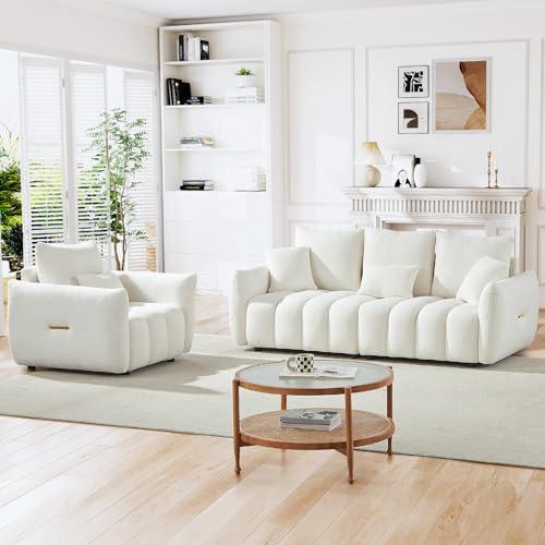 【並行輸入品】 2 Piece Teddy Living Room Sofa Set， Comfy Boucle Cloud 3 Seater_1
