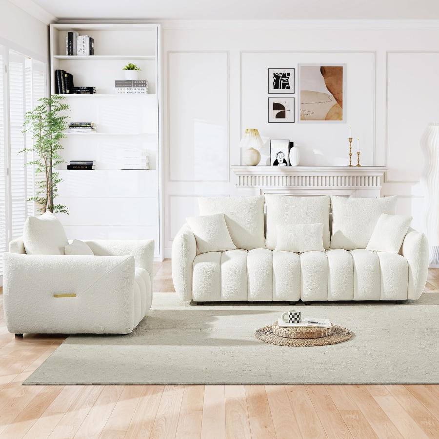 【並行輸入品】 2 Piece Teddy Living Room Sofa Set， Comfy Boucle Cloud 3 Seater_3