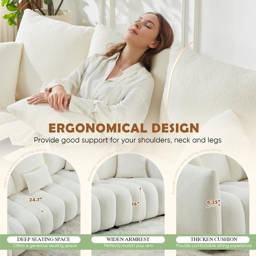 【並行輸入品】 2 Piece Teddy Living Room Sofa Set， Comfy Boucle Cloud 3 Seater_6