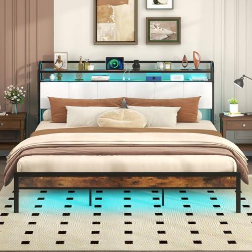 【並行輸入品】 Giantex King Size Bed Frame with Storage Headboard， Metal Platfo_4