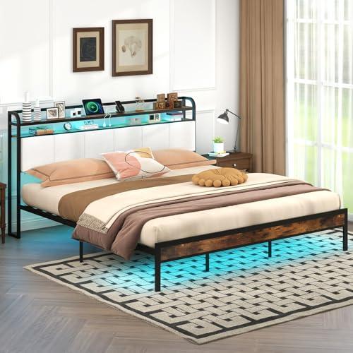 【並行輸入品】 Giantex King Size Bed Frame with Storage Headboard， Metal Platfo_7