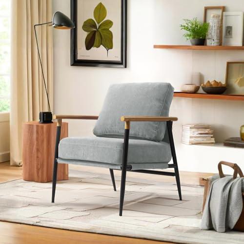 【並行輸入品】 Accent Chair， Upholstered Chenille Living Room Chair with Metal