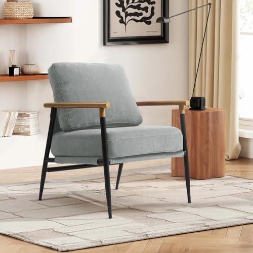 【並行輸入品】 Accent Chair， Upholstered Chenille Living Room Chair with Metal