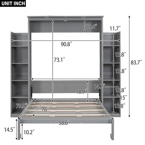 【並行輸入品】 Merax Full Size Murphy Bed with 2 Five Layer Cabinet, Modern Walの画像