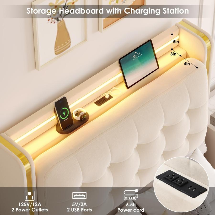 【並行輸入品】 HIFIT 2 Set Twin Size Upholstered LED Bed Frame with Charging St_3