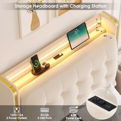 【並行輸入品】 HIFIT 2 Set Twin Size Upholstered LED Bed Frame with Charging St_4