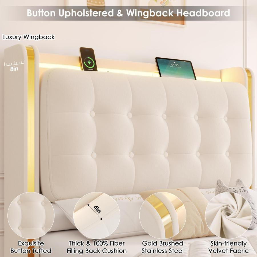 【並行輸入品】 HIFIT 2 Set Twin Size Upholstered LED Bed Frame with Charging St_9