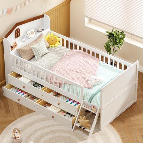 【並行輸入品】 Brabrety Modern Twin Size Wooden Platform Bed with 4 Drawers，Gua_1