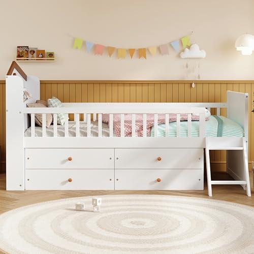 【並行輸入品】 Brabrety Modern Twin Size Wooden Platform Bed with 4 Drawers，Gua_4