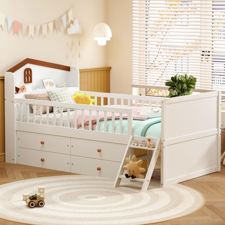 【並行輸入品】 Brabrety Modern Twin Size Wooden Platform Bed with 4 Drawers，Gua_6