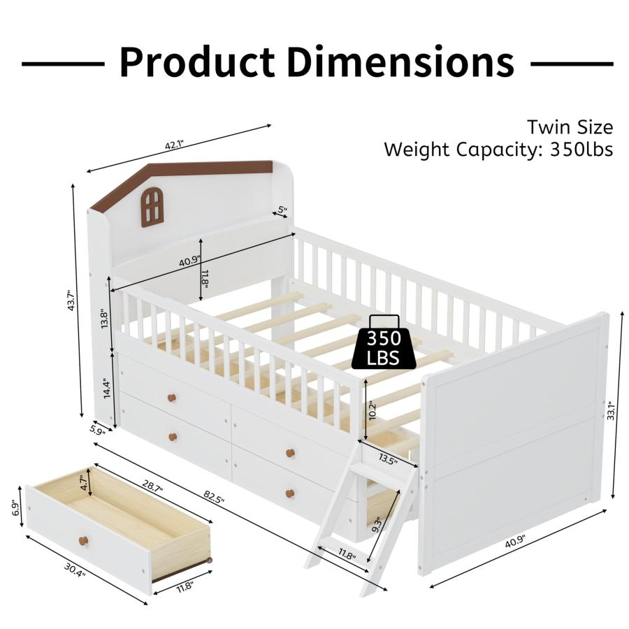 【並行輸入品】 Brabrety Modern Twin Size Wooden Platform Bed with 4 Drawers，Gua_9