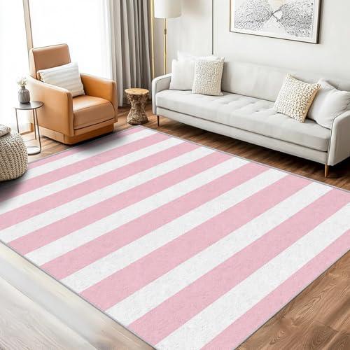 【並行輸入品】 Vzdrahelia 2x3 Pink and White Striped Rugs， Modern Minimalist Ho_1