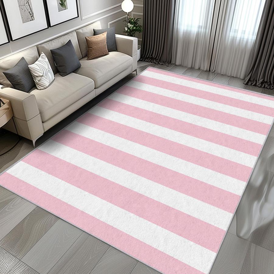 【並行輸入品】 Vzdrahelia 2x3 Pink and White Striped Rugs， Modern Minimalist Ho_3