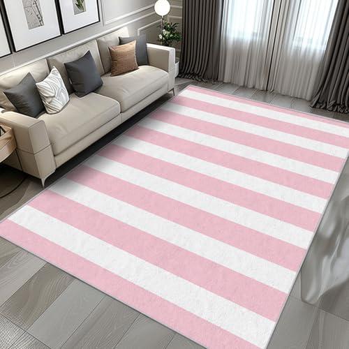 【並行輸入品】 Vzdrahelia 2x3 Pink and White Striped Rugs， Modern Minimalist Ho_4