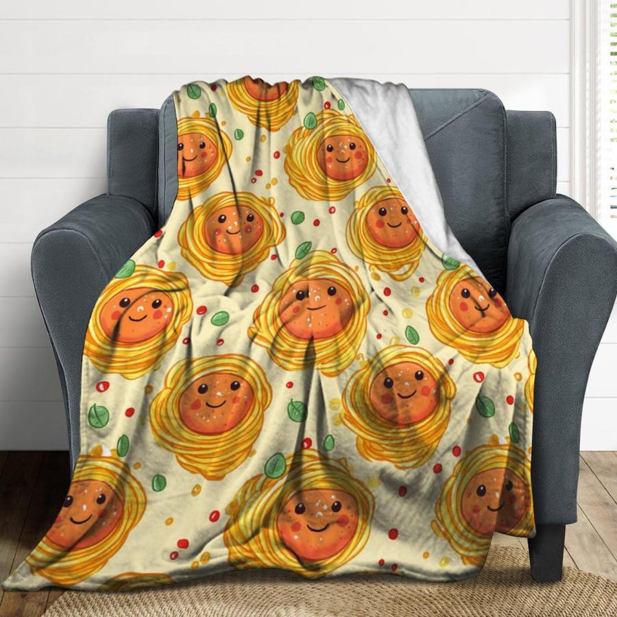 【並行輸入品】 Italian Food Meatball Spaghetti Printed Throw Blanket Cozy Flann