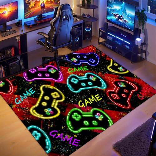【並行輸入品】男の子部屋用ゲームラグ カラフルなゲーマーエリアラグ 男の子の寝室ゲームテーマ キッズルームの装飾 ゲームカーペットラグ、3x_1