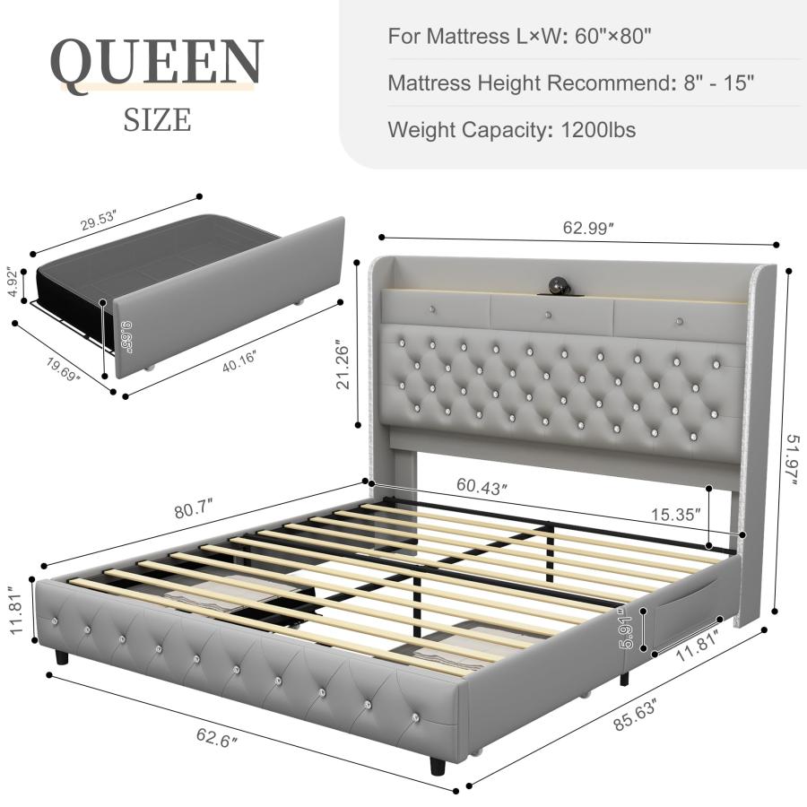 【並行輸入品】 SIBEDS Queen LED Bed Frame with Galaxy Aurora Star Projector and_3