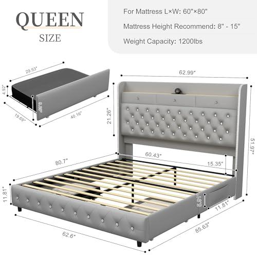 【並行輸入品】 SIBEDS Queen LED Bed Frame with Galaxy Aurora Star Projector and_4