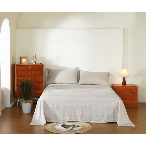 【並行輸入品】 AORISSI 100% French Flax Linen Sheet Set， Bed Sheets Breathable_1