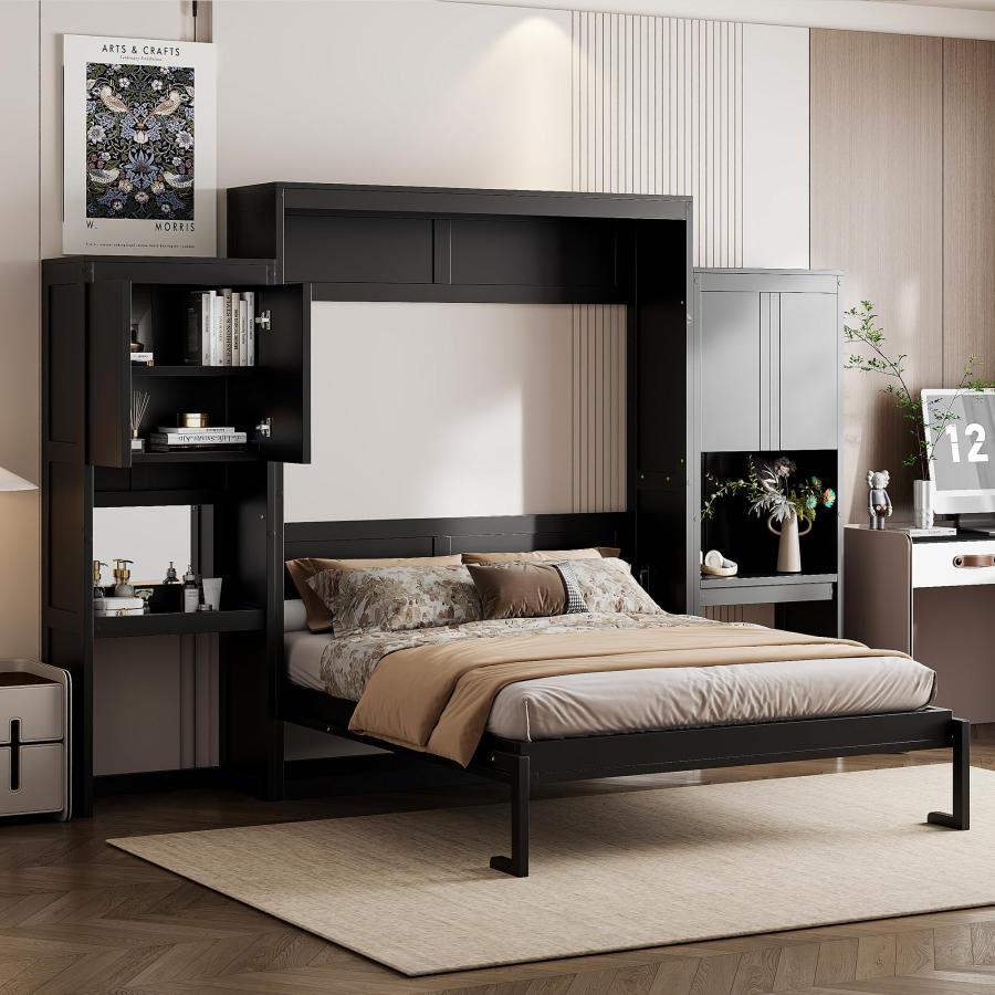 【並行輸入品】 LUMISOL Queen Size Murphy Bed with Desk, Vanity and Cabinets, Muの画像