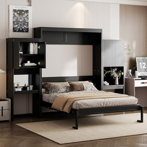【並行輸入品】 LUMISOL Queen Size Murphy Bed with Desk, Vanity and Cabinets, Muの画像