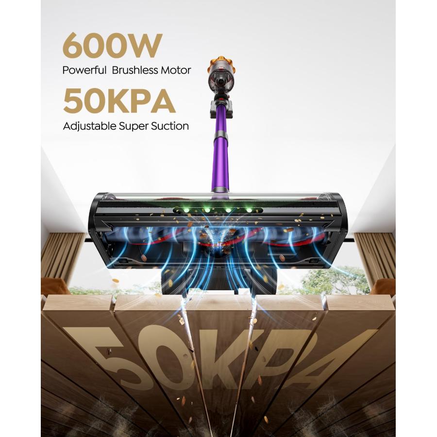 【並行輸入品】 ozeeco Cordless Vacuum Cleaner， 600W/50KPA/65Mins(ECO Mode) Vacu_3