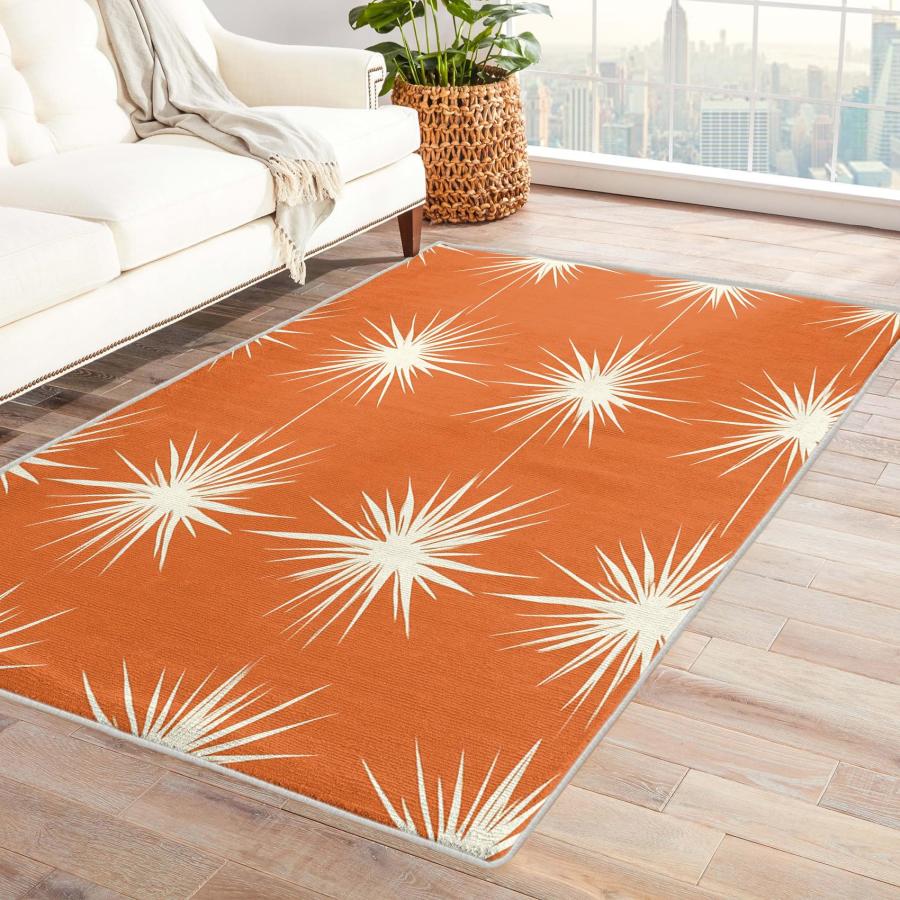 【並行輸入品】 Orange Atomic Rugs for Living Room 6x9, Retro Mid Century ...