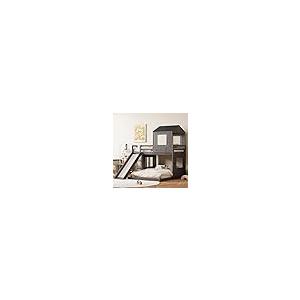 【並行輸入品】 GDFStudio Twin Over Full House Bunk Bed with Slide for Kids, Plaの画像