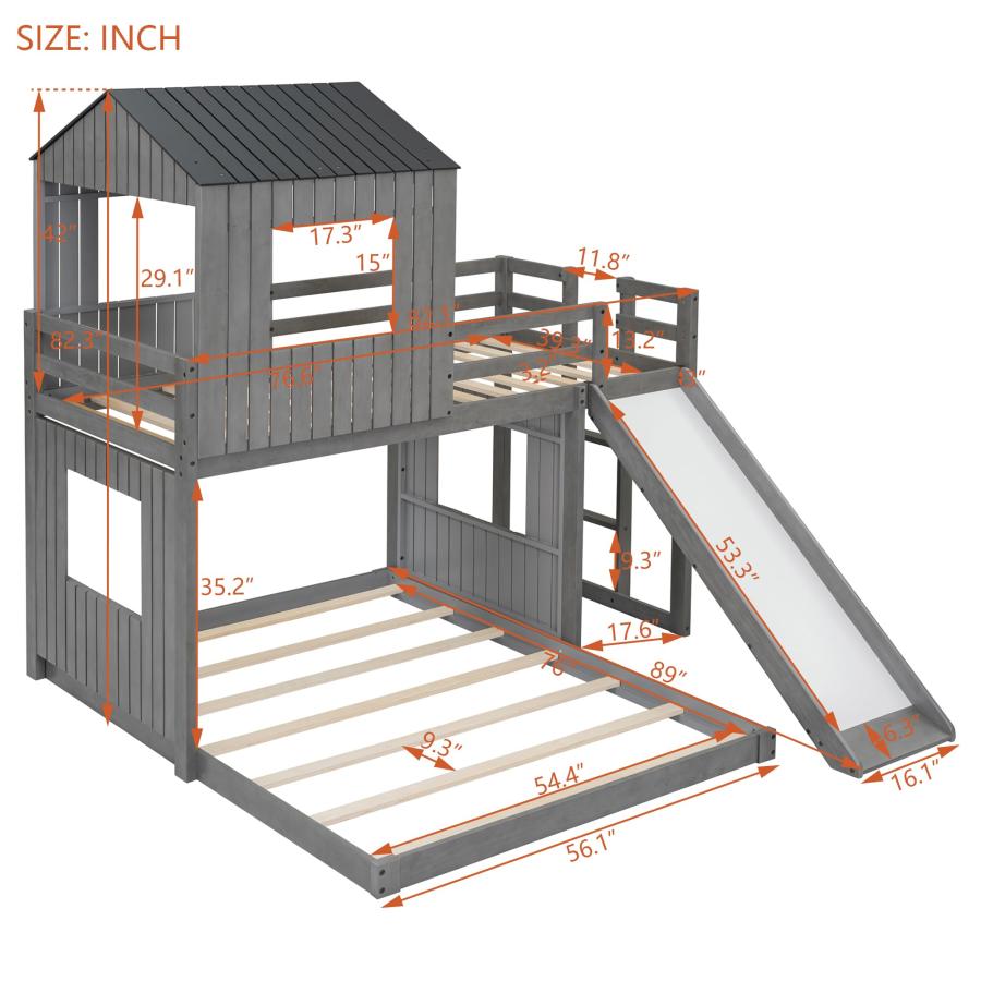 【並行輸入品】 GDFStudio Twin Over Full House Bunk Bed with Slide for Kids, Plaの画像