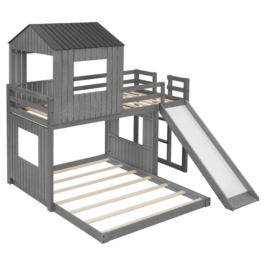 【並行輸入品】 GDFStudio Twin Over Full House Bunk Bed with Slide for Kids, Plaの画像