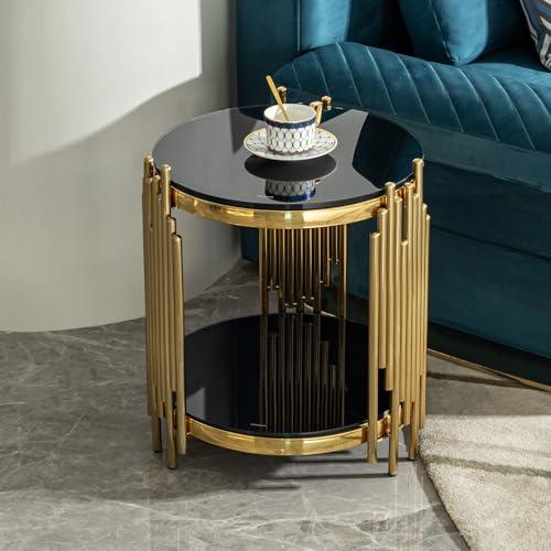 【並行輸入品】 Magipa17.72 Round Sofa Side Table， End Table with 2 Tier Black T