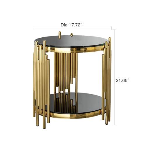 【並行輸入品】 Magipa17.72 Round Sofa Side Table， End Table with 2 Tier Black T