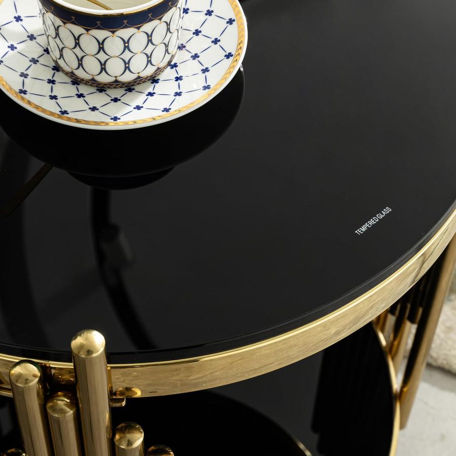 【並行輸入品】 Magipa17.72 Round Sofa Side Table， End Table with 2 Tier Black T