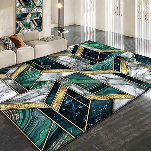 【並行輸入品】 Abstract Golden Lines Area Rugs， 5x8ft Luxury Emerald Green and_1