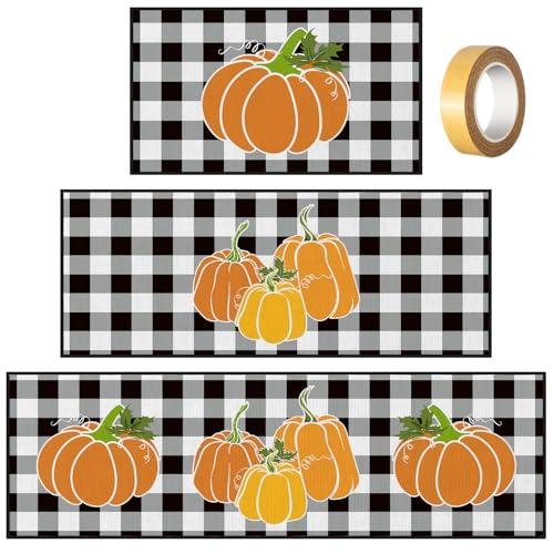 【並行輸入品】 Fourluoo Sets of 3 Thanksgiving Kitchen Rugs and Mats Fall Pumpk