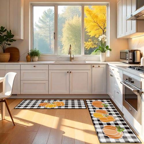【並行輸入品】 Fourluoo Sets of 3 Thanksgiving Kitchen Rugs and Mats Fall Pumpk
