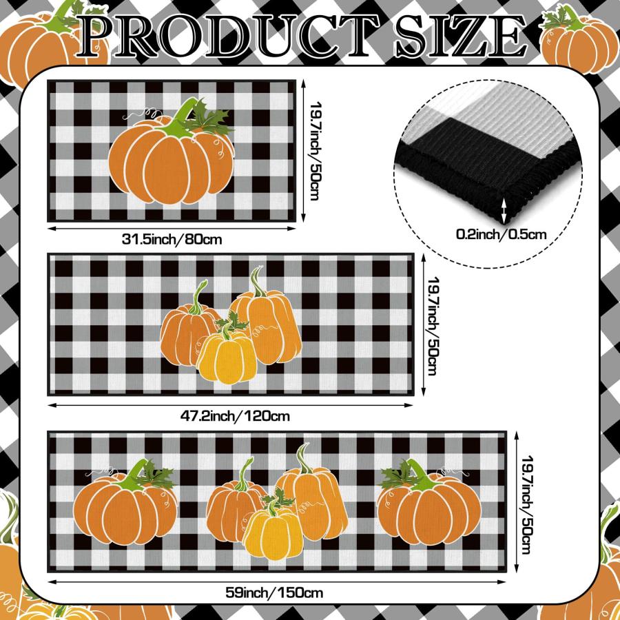【並行輸入品】 Fourluoo Sets of 3 Thanksgiving Kitchen Rugs and Mats Fall Pumpk